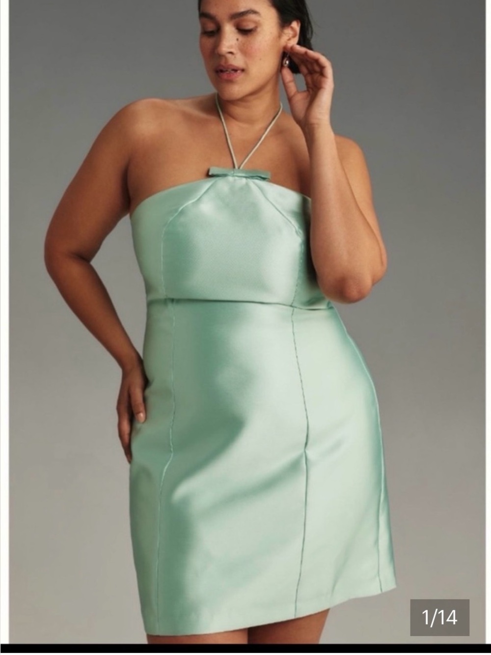 NWT HUTCH ANTHROPOLOGIE Strapless Halter Satin Mini Dress Mint Green SZ 3X $198